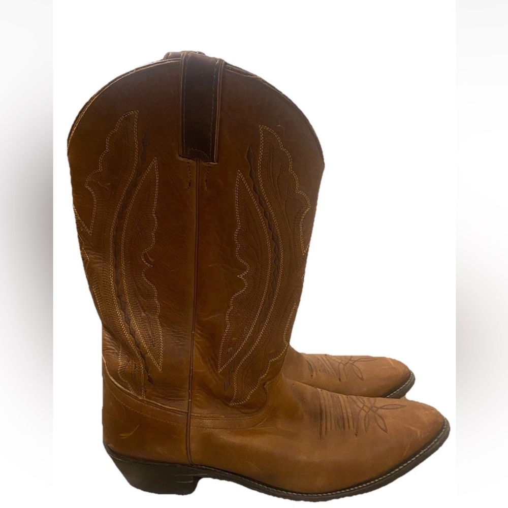 Justin Mens Brown Leather Western Boots 2421 Cowboy Stitch Mid Calf size 11